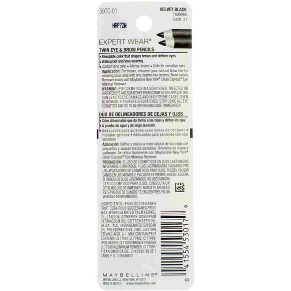 Maybelline Expert Wear Twin Eye & Brow‎ Eyeliner Pencil, Velvet Black 101 - Picture 2 of 2